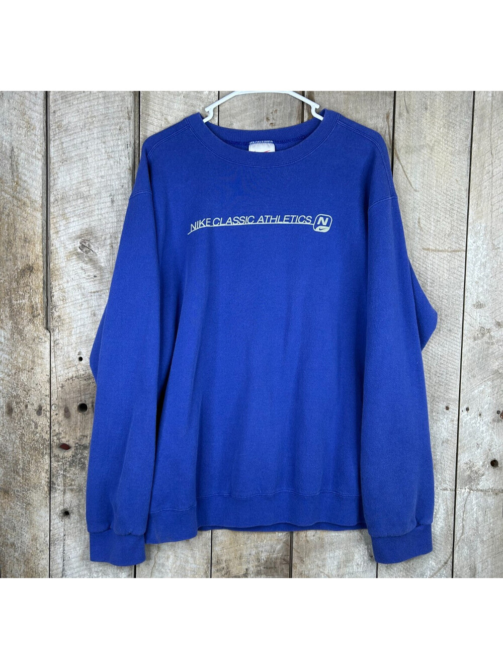 Vintage 90s Nike Classic Athletics Sweatshirt Blue USA Made Crewneck Sz L VTG